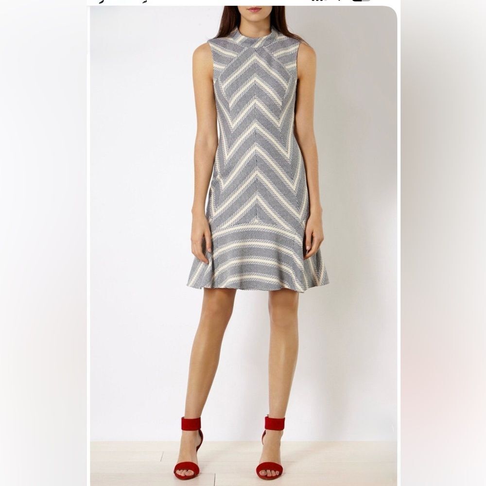 Karen Millen Fit and Flare Chevron Stripe Tweed Dress 2 NWOT